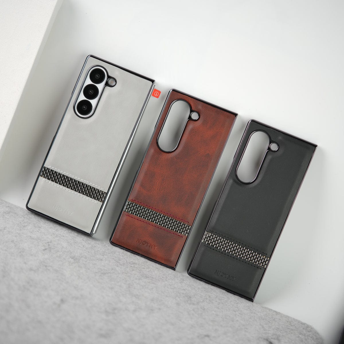 Samsung Galaxy Z Fold 6 Stripe PU Leather Side Chrome Case With Front Glass