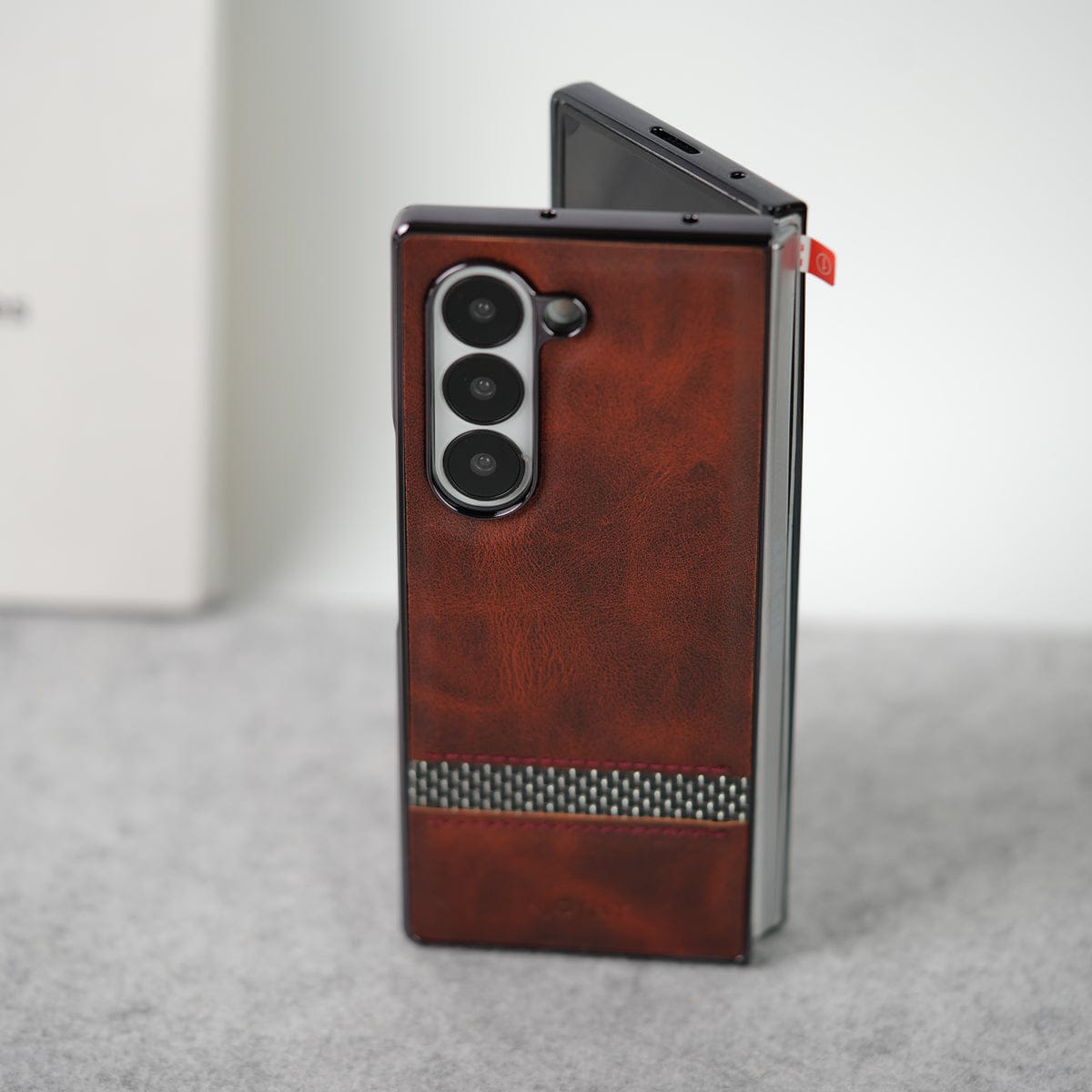 Samsung Galaxy Z Fold 6 Stripe PU Leather Side Chrome Case With Front Glass