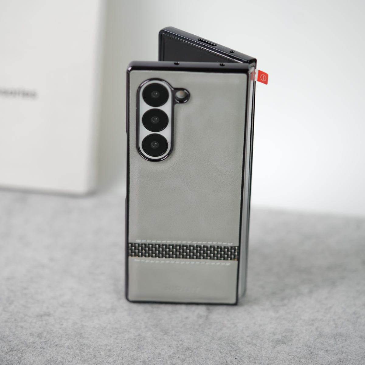 Samsung Galaxy Z Fold 6 Stripe PU Leather Side Chrome Case With Front Glass