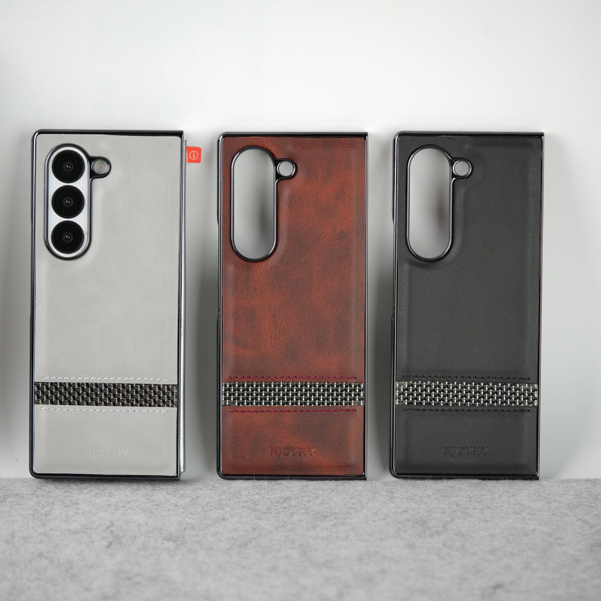 Samsung Galaxy Z Fold 6 Stripe PU Leather Side Chrome Case With Front Glass