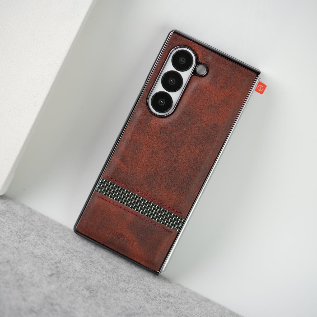 Samsung Galaxy Z Fold 6 Stripe PU Leather Side Chrome Case With Front Glass