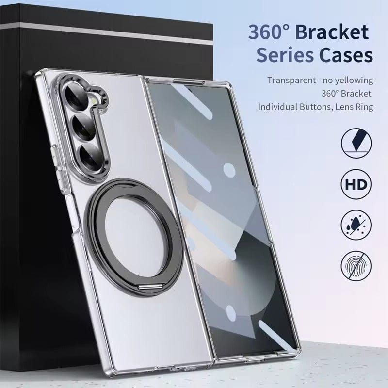 Samsung Galaxy Z Fold 7 Transparent 360°Rotating Magnetic Holder Case Cover