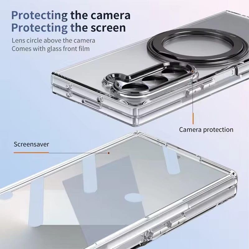 Samsung Galaxy Z Fold 7 Transparent 360°Rotating Magnetic Holder Case Cover