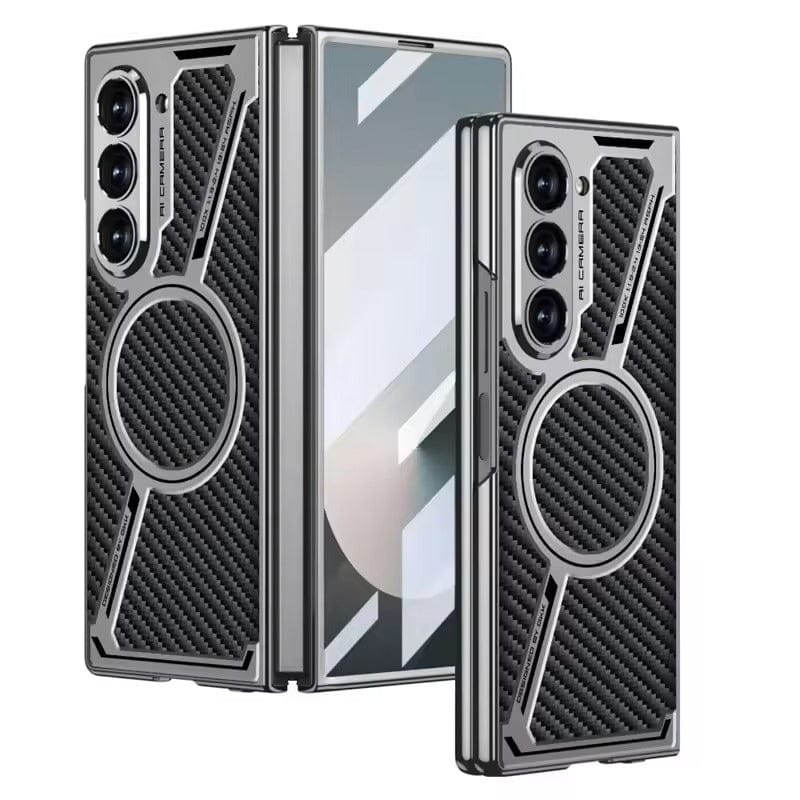 Samsung Galaxy Z Fold 6 Z Shape Electroplated Magnetic PU Leather Wireless Charging Case Cover