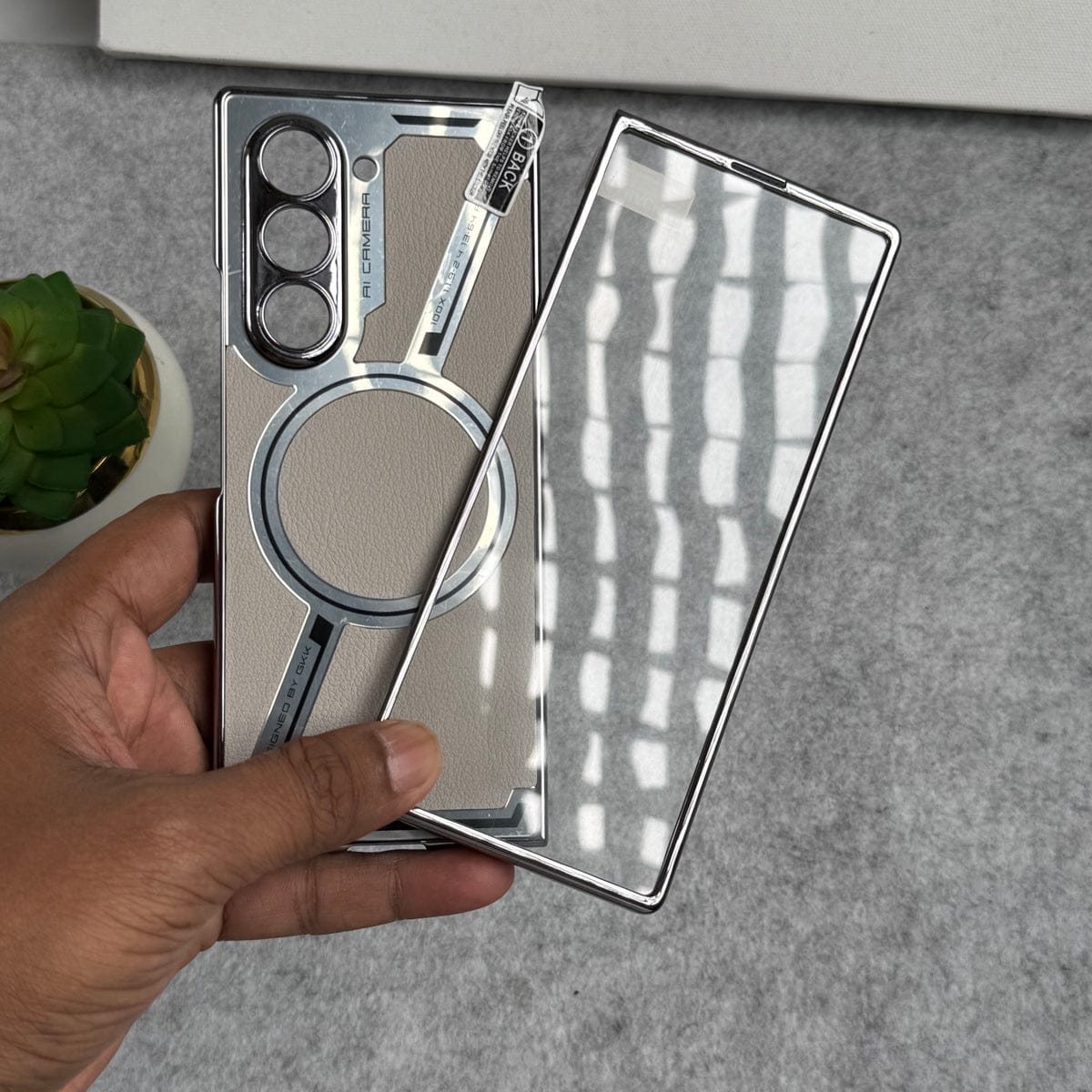 Samsung Galaxy Z Fold 6 Z Shape Electroplated Magnetic PU Leather Wireless Charging Case Cover