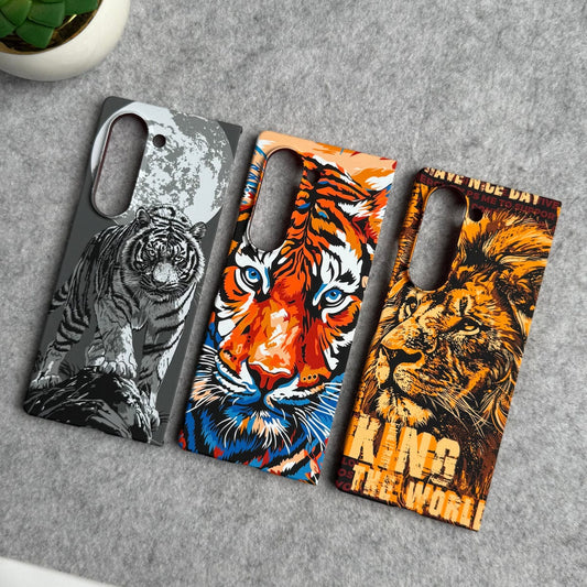 Samsung Galaxy Z Fold Series Carbon Fiber Texture Tiger Lion Design Hard Pc MagSafe Case Cover