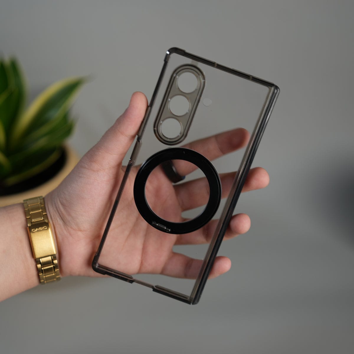 Galaxy Z Fold 7 Transparent Case with Ring Stand | Clear Shockproof Cover