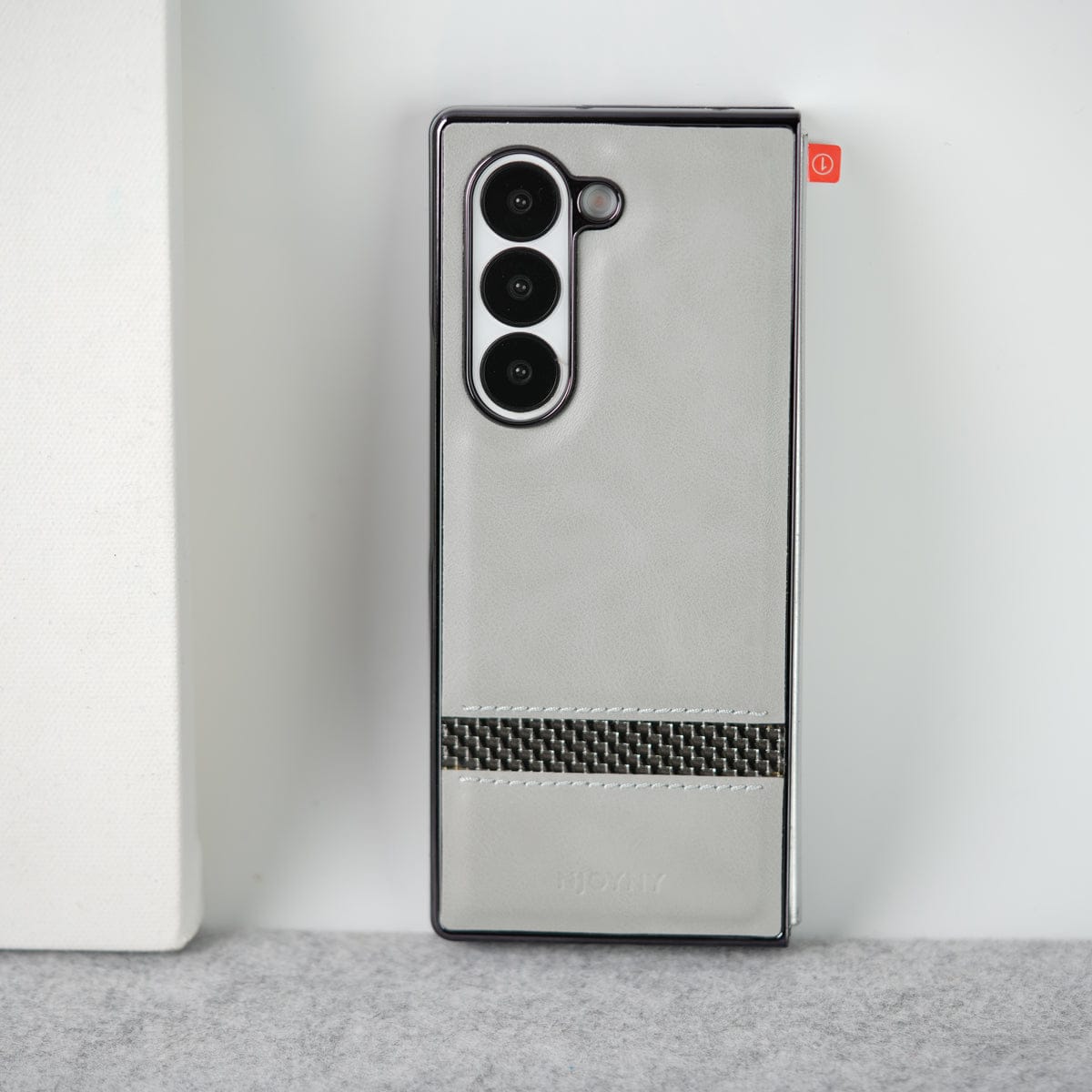 Samsung Galaxy Z Fold 6 Stripe PU Leather Side Chrome Case With Front Glass