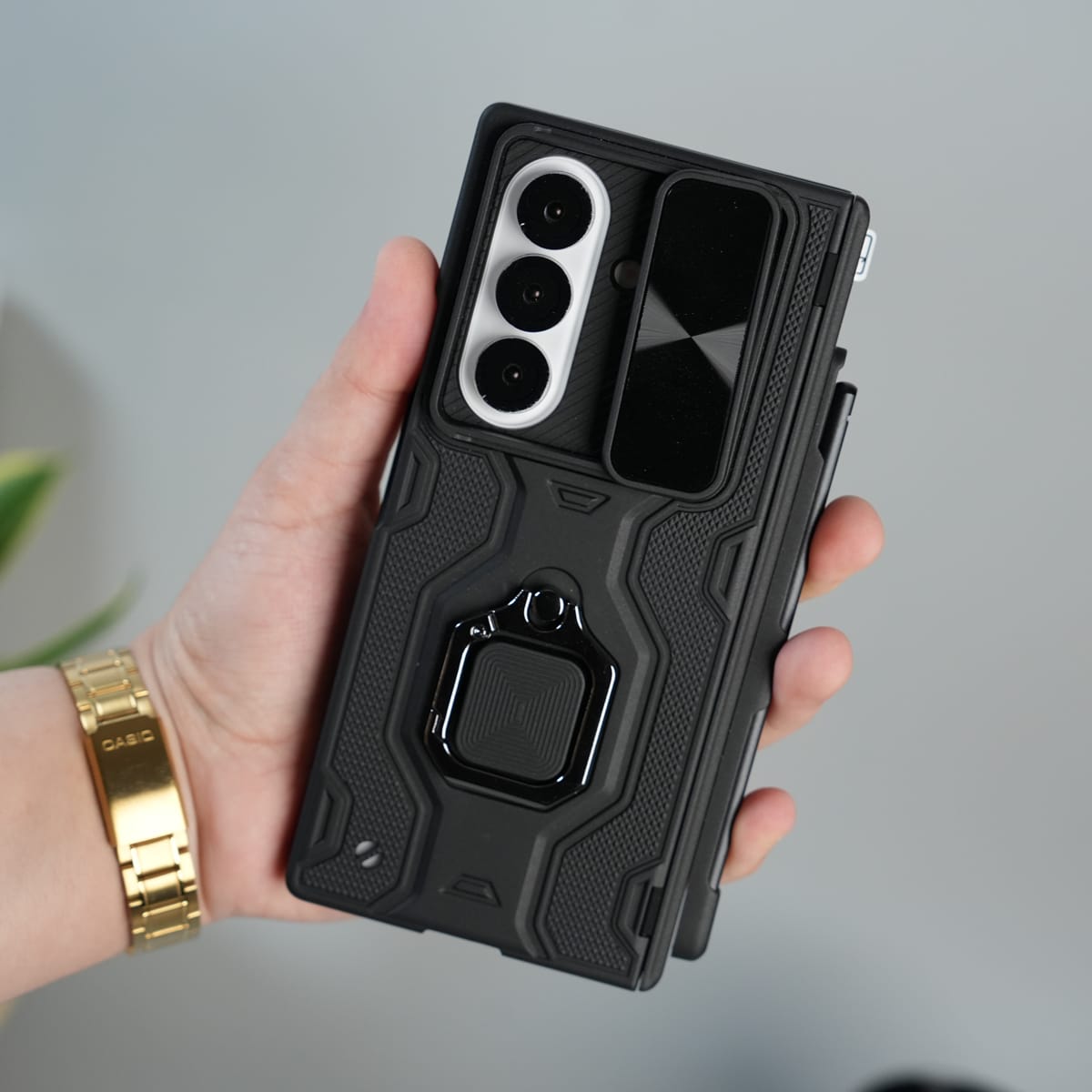 Galaxy Z Fold 7 Full Protection Armor Case with Front Glass, Camera Shutter, Kickstand & S Pen Cover