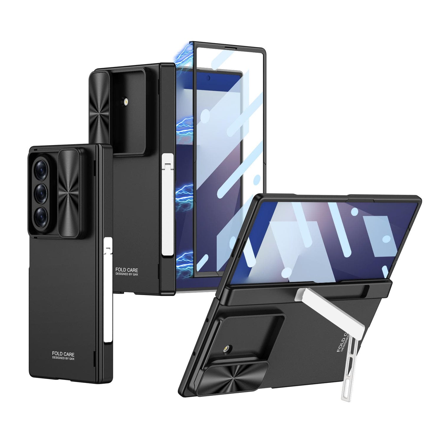 Galaxy Z Fold 7 GKK Kickstand Slide Camera Lid Folding PC Phone Cover with Tempered Glass Screen Film