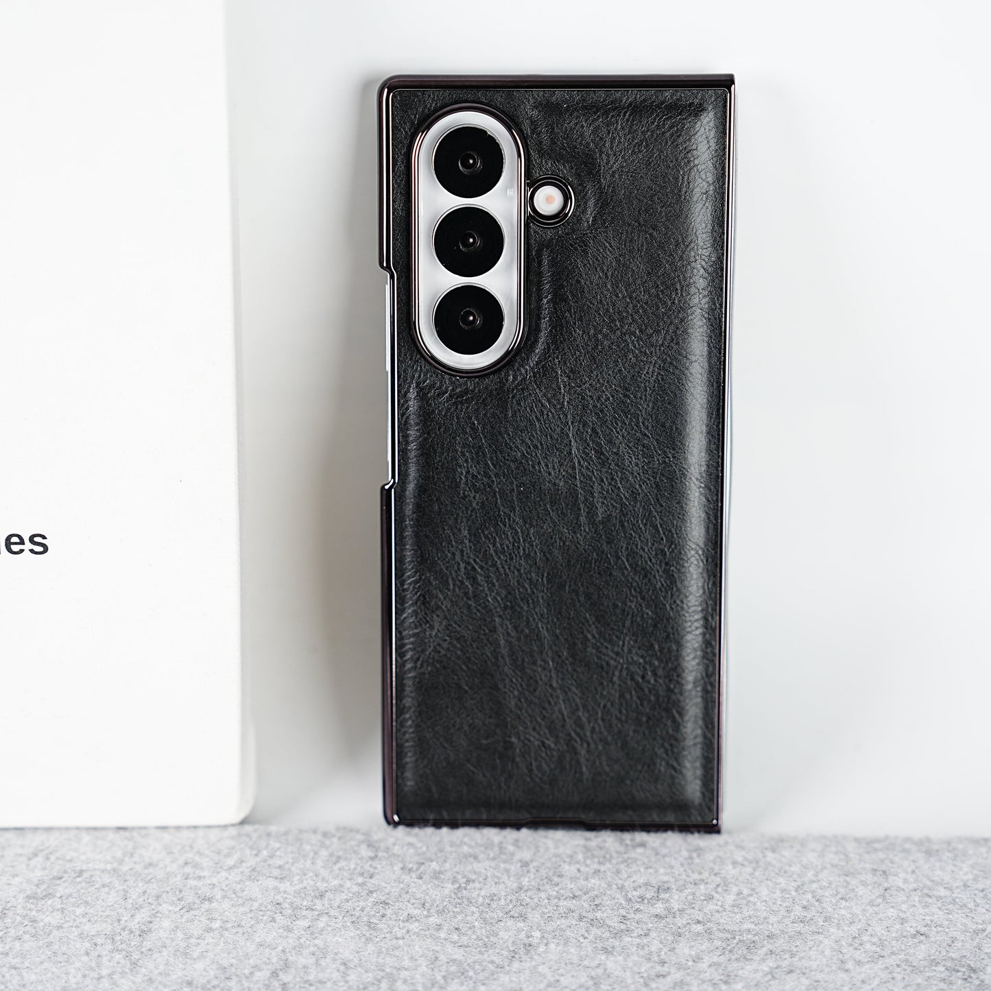 Samsung Galaxy Z Fold 7 PU Leather Chrome Plated Front Screen Protector Case Cover