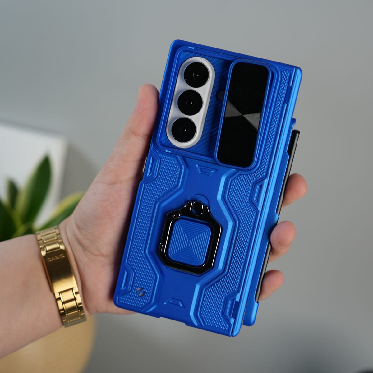 Galaxy Z Fold 7 Full Protection Armor Case with Front Glass, Camera Shutter, Kickstand & S Pen Cover