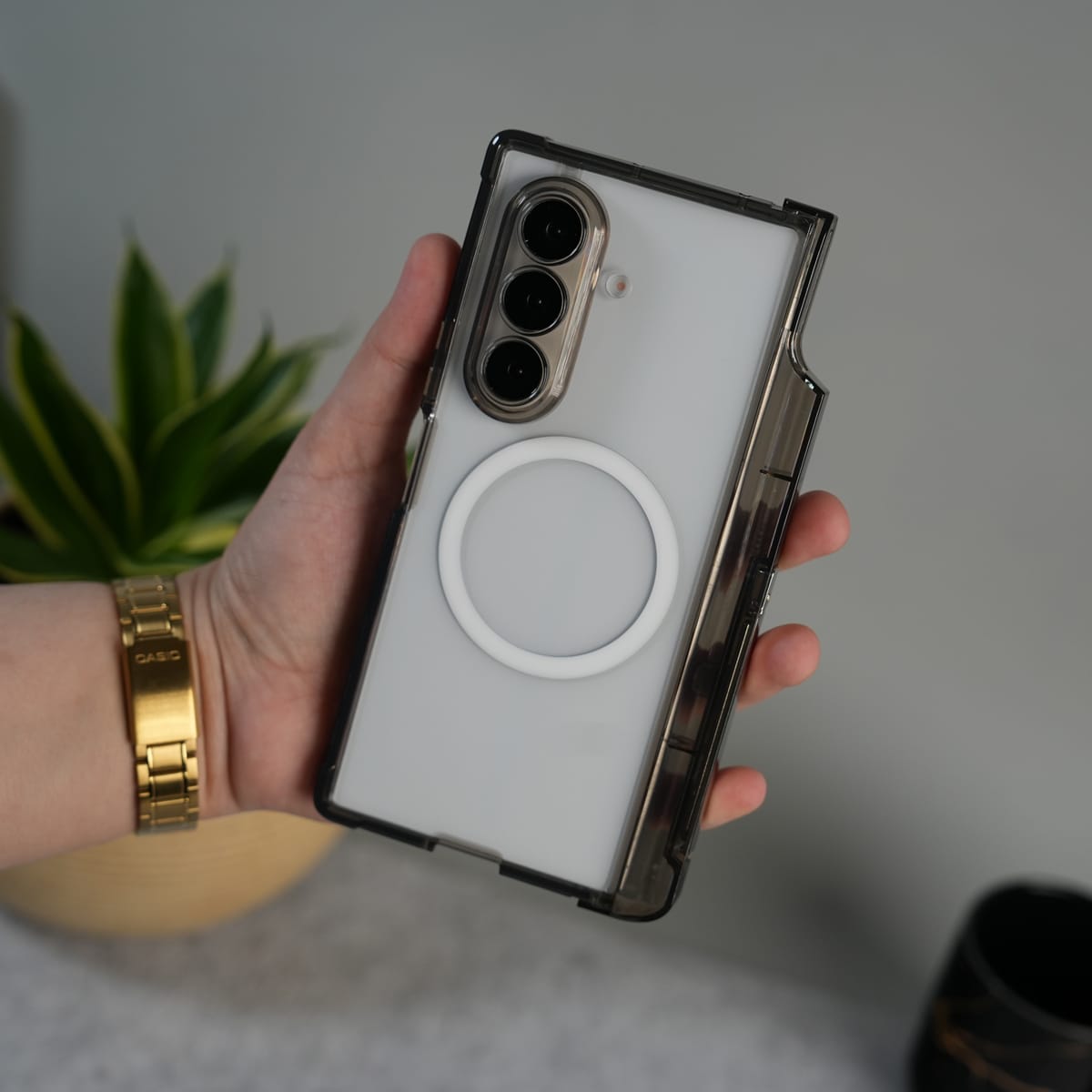 Galaxy Z Fold 7 Clear MagSafe Case with S Pen Holder, Kickstand & Hinge Protection | Transparent Shockproof Cover