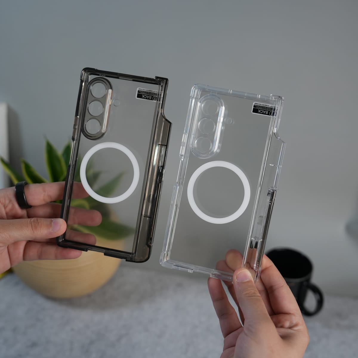 Galaxy Z Fold 7 Clear MagSafe Case with S Pen Holder, Kickstand & Hinge Protection | Transparent Shockproof Cover