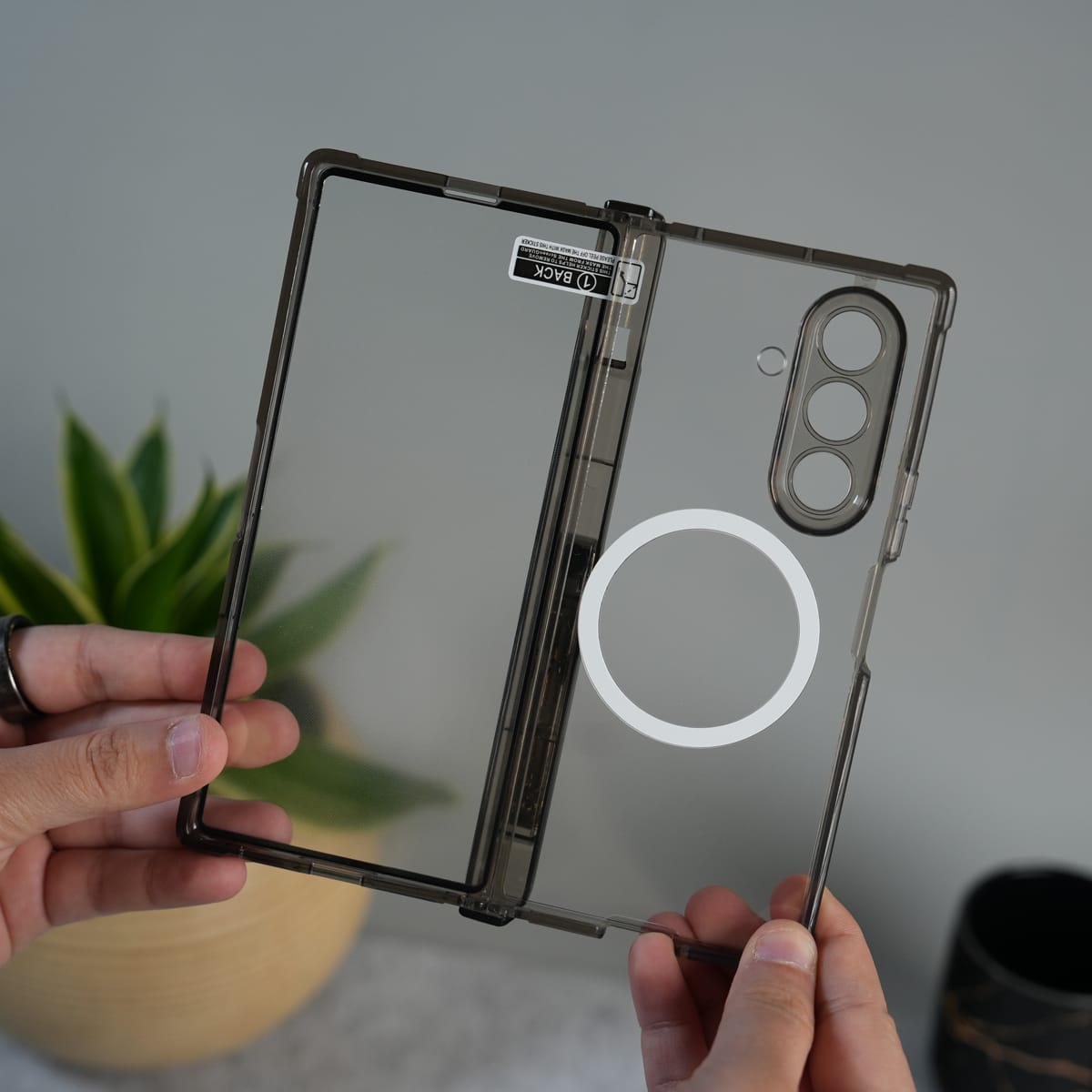 Galaxy Z Fold 7 Clear MagSafe Case with S Pen Holder, Kickstand & Hinge Protection | Transparent Shockproof Cover