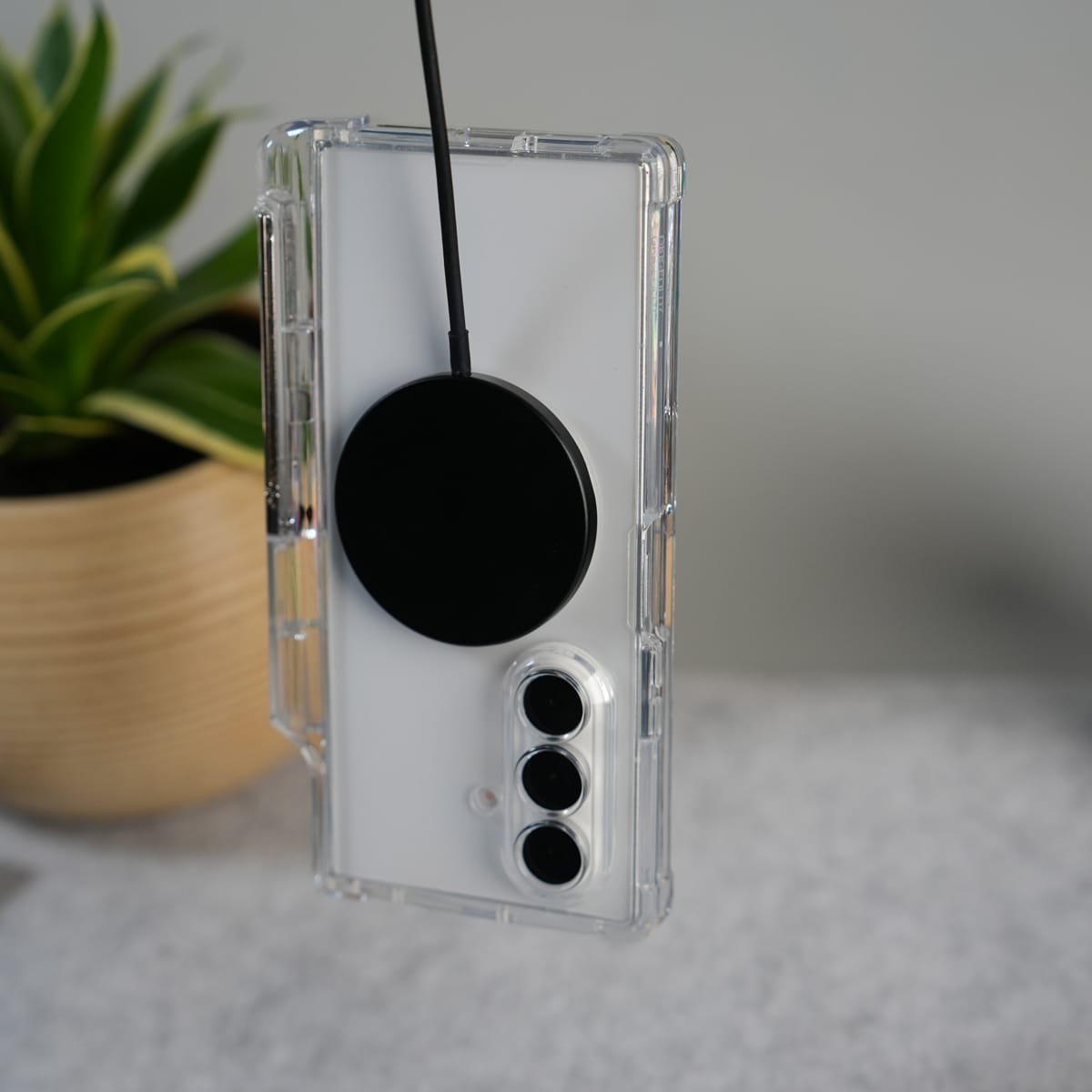 Galaxy Z Fold 7 Clear MagSafe Case with S Pen Holder, Kickstand & Hinge Protection | Transparent Shockproof Cover