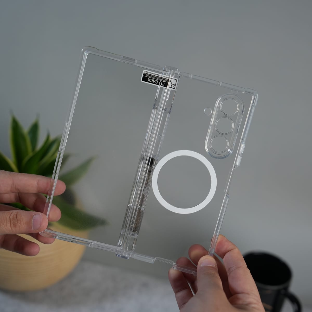 Galaxy Z Fold 7 Clear MagSafe Case with S Pen Holder, Kickstand & Hinge Protection | Transparent Shockproof Cover