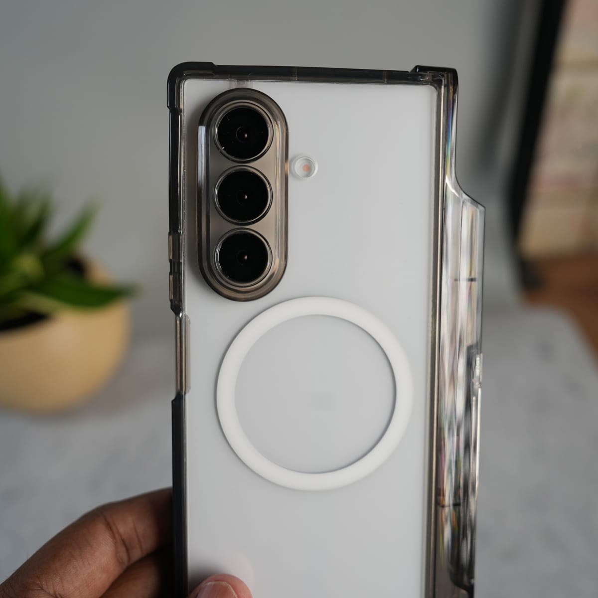 Galaxy Z Fold 7 Clear MagSafe Case with S Pen Holder, Kickstand & Hinge Protection | Transparent Shockproof Cover