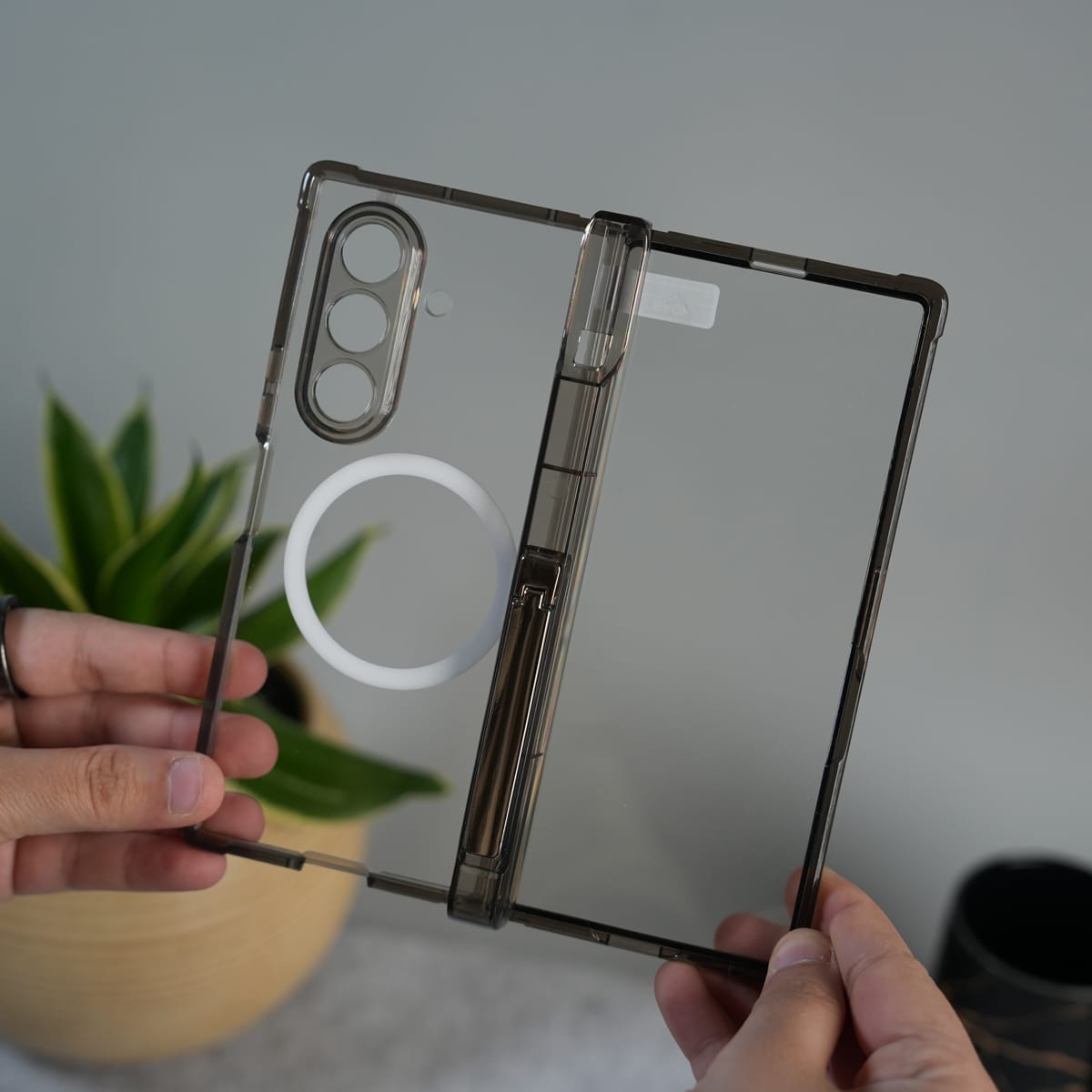Galaxy Z Fold 7 Clear MagSafe Case with S Pen Holder, Kickstand & Hinge Protection | Transparent Shockproof Cover