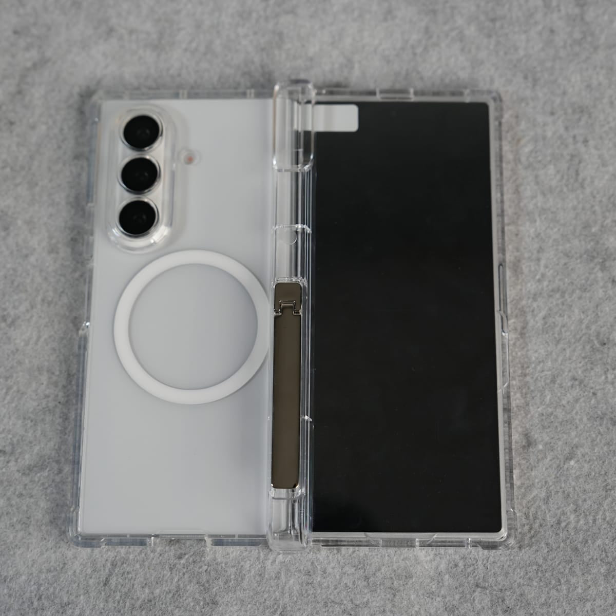 Galaxy Z Fold 7 Clear MagSafe Case with S Pen Holder, Kickstand & Hinge Protection | Transparent Shockproof Cover