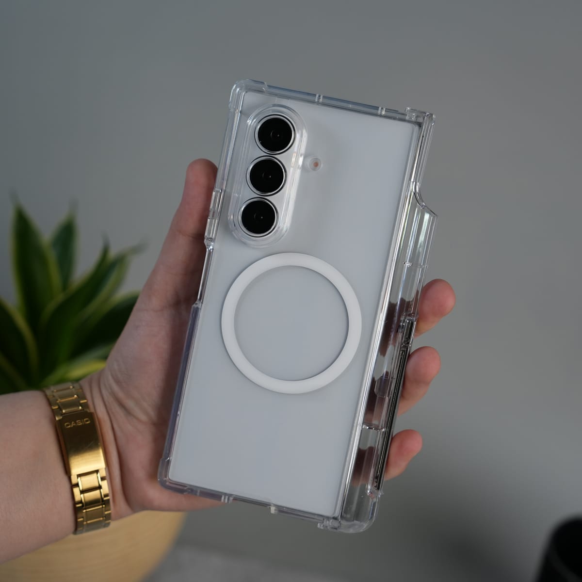 Galaxy Z Fold 7 Clear MagSafe Case with S Pen Holder, Kickstand & Hinge Protection | Transparent Shockproof Cover