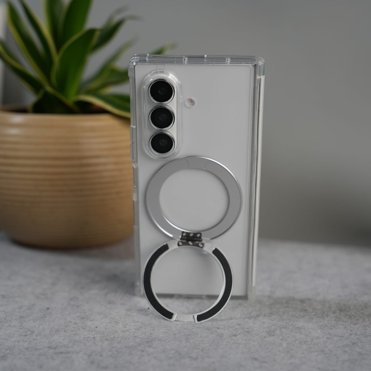 Galaxy Z Fold 7 Clear MagSafe Kickstand Case with Hinge Protection | Transparent Shockproof Slim Cover