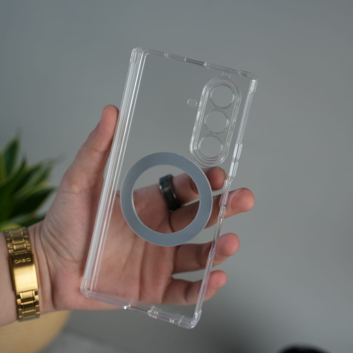 Galaxy Z Fold 7 Clear MagSafe Kickstand Case with Hinge Protection | Transparent Shockproof Slim Cover