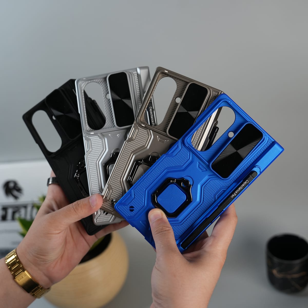 Galaxy Z Fold 7 Full Protection Armor Case with Front Glass, Camera Shutter, Kickstand & S Pen Cover