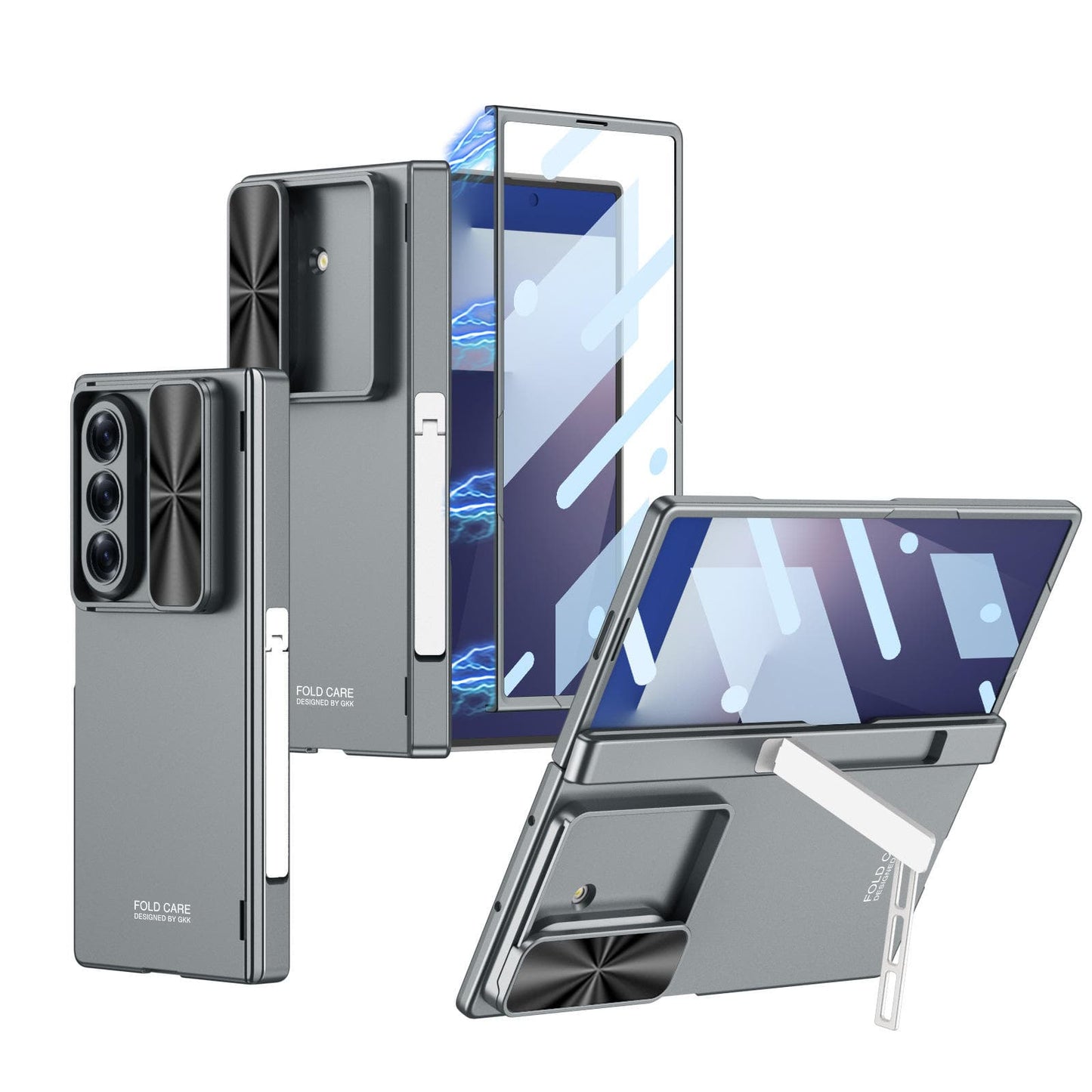 Galaxy Z Fold 7 GKK Kickstand Slide Camera Lid Folding PC Phone Cover with Tempered Glass Screen Film