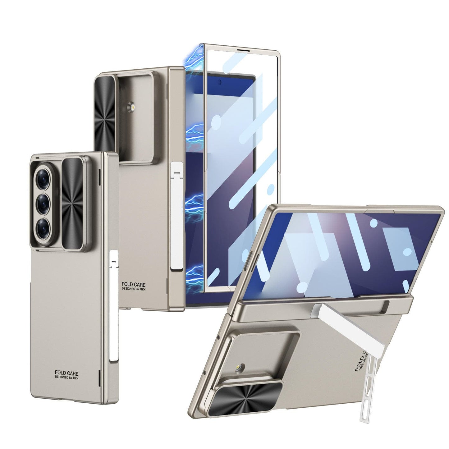 Galaxy Z Fold 7 GKK Kickstand Slide Camera Lid Folding PC Phone Cover with Tempered Glass Screen Film