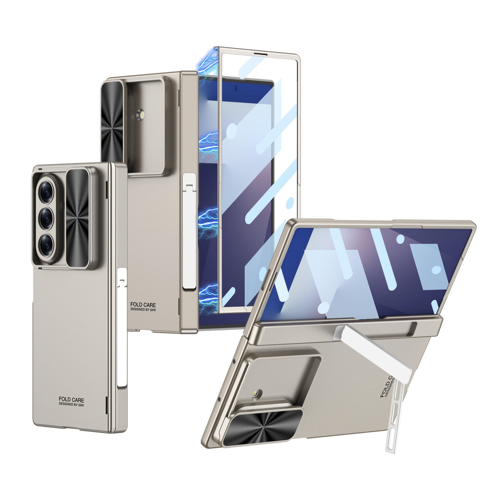 Galaxy Z Fold 7 GKK Kickstand Slide Camera Lid Folding PC Phone Cover with Tempered Glass Screen Film