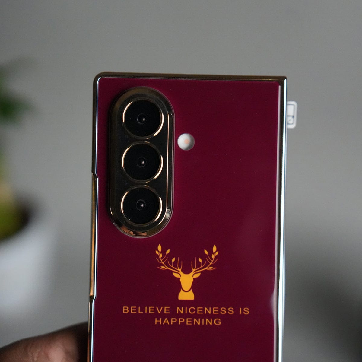 Galaxy Z Fold 7 Glossy Glass Case | Chrome Plated Frame with Front Glass Protection (Deer Design)