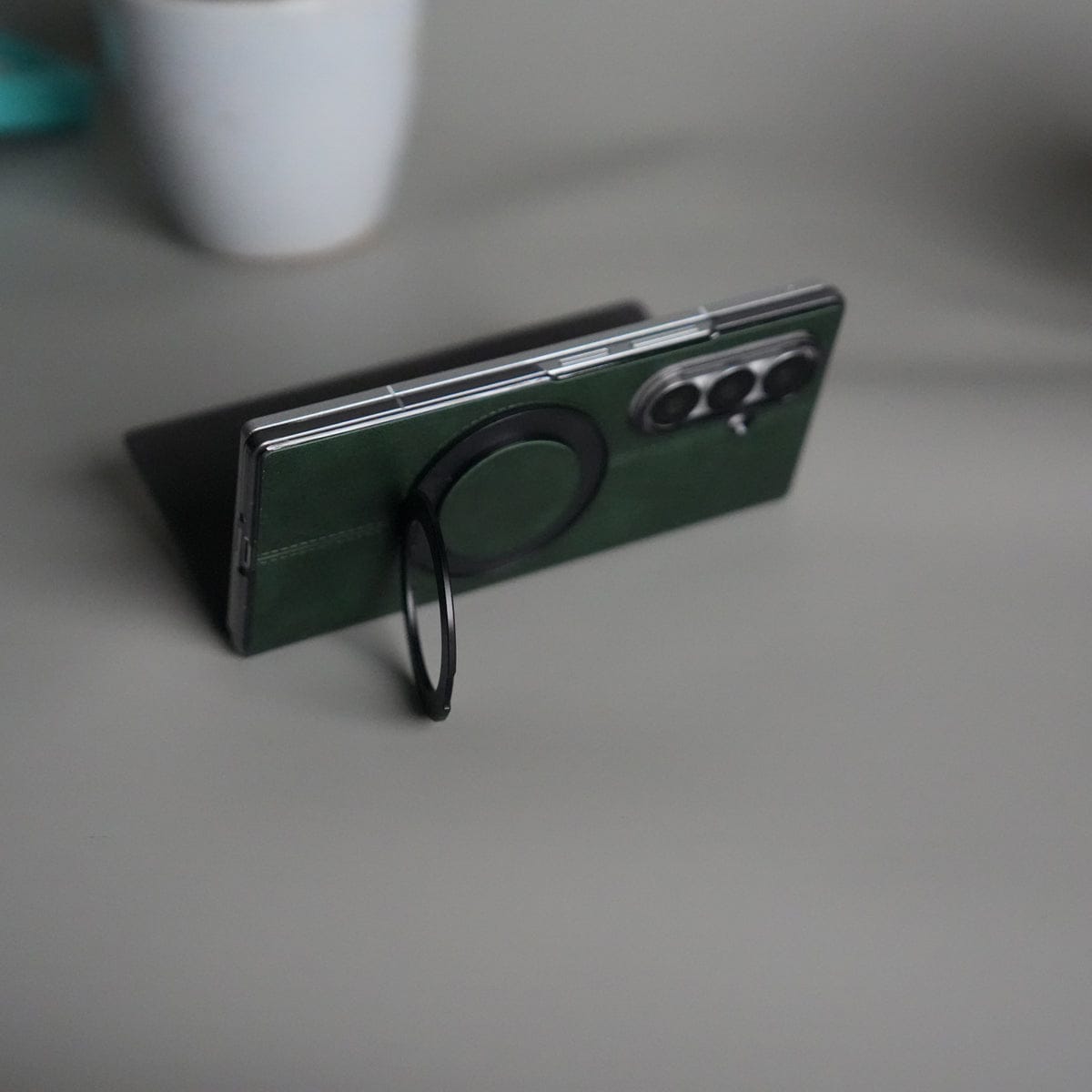 Galaxy Z Fold 7 Luxury Leather Rotating Ring Stand Case