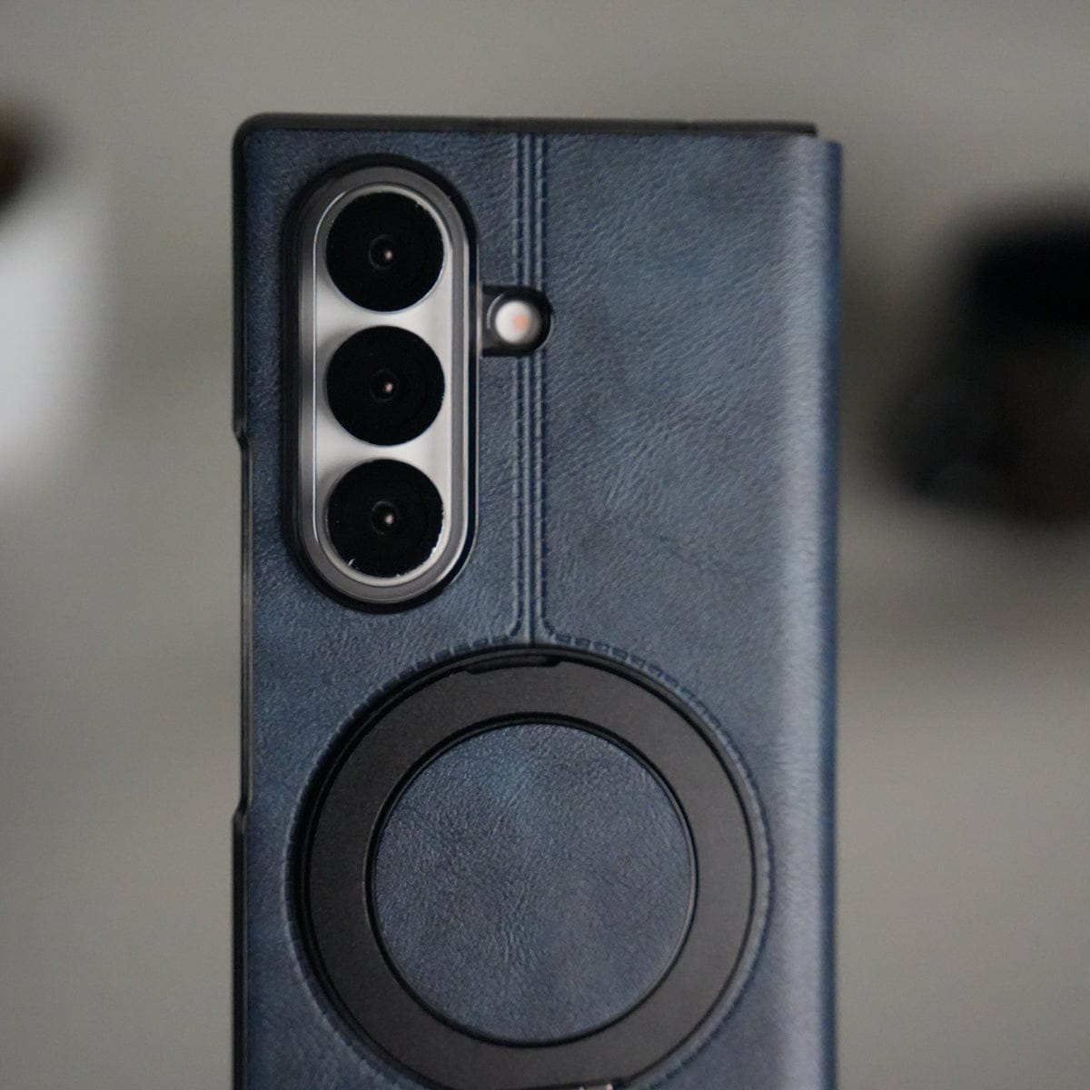 Galaxy Z Fold 7 Luxury Leather Rotating Ring Stand Case