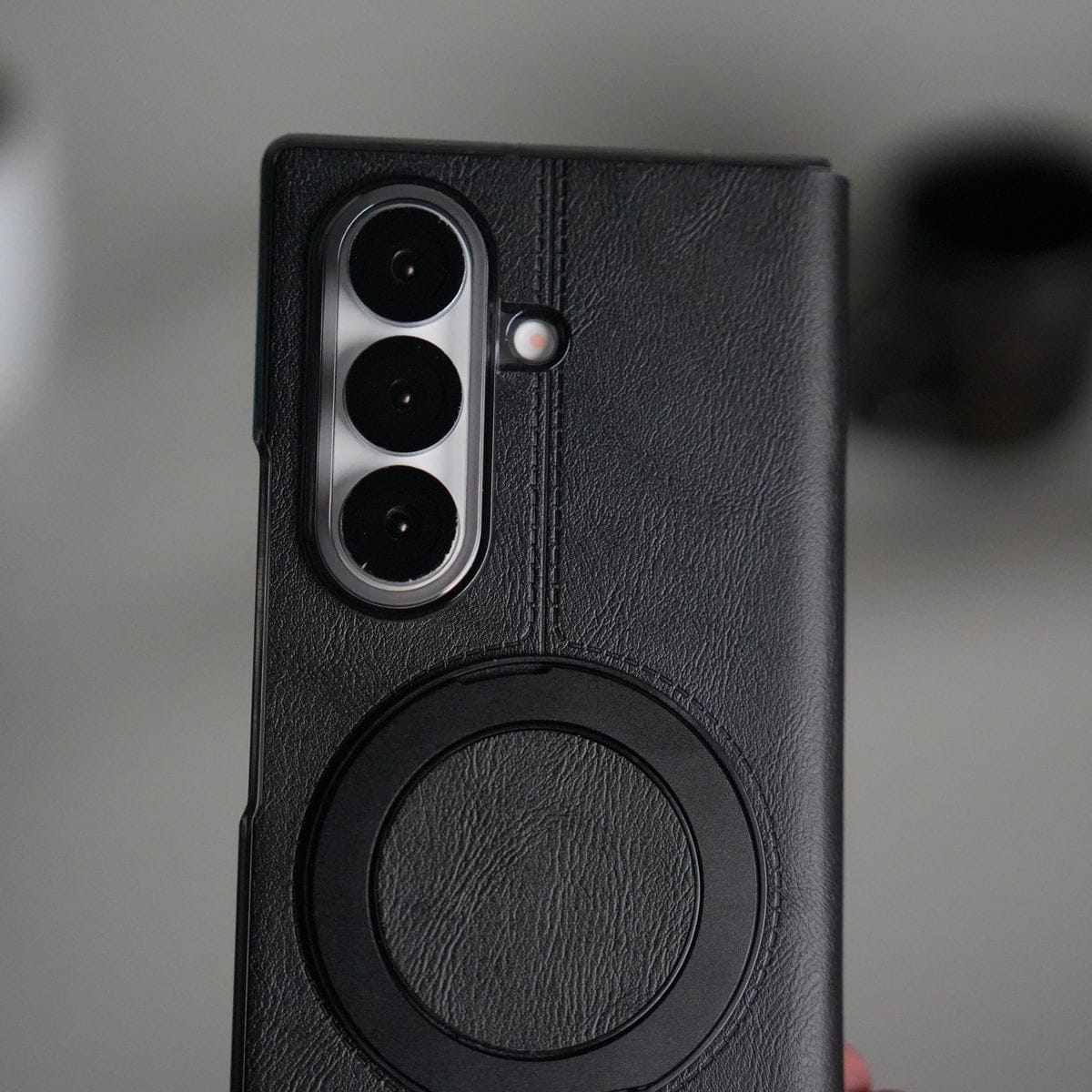 Galaxy Z Fold 6 Luxury Leather Rotating Ring Stand Case