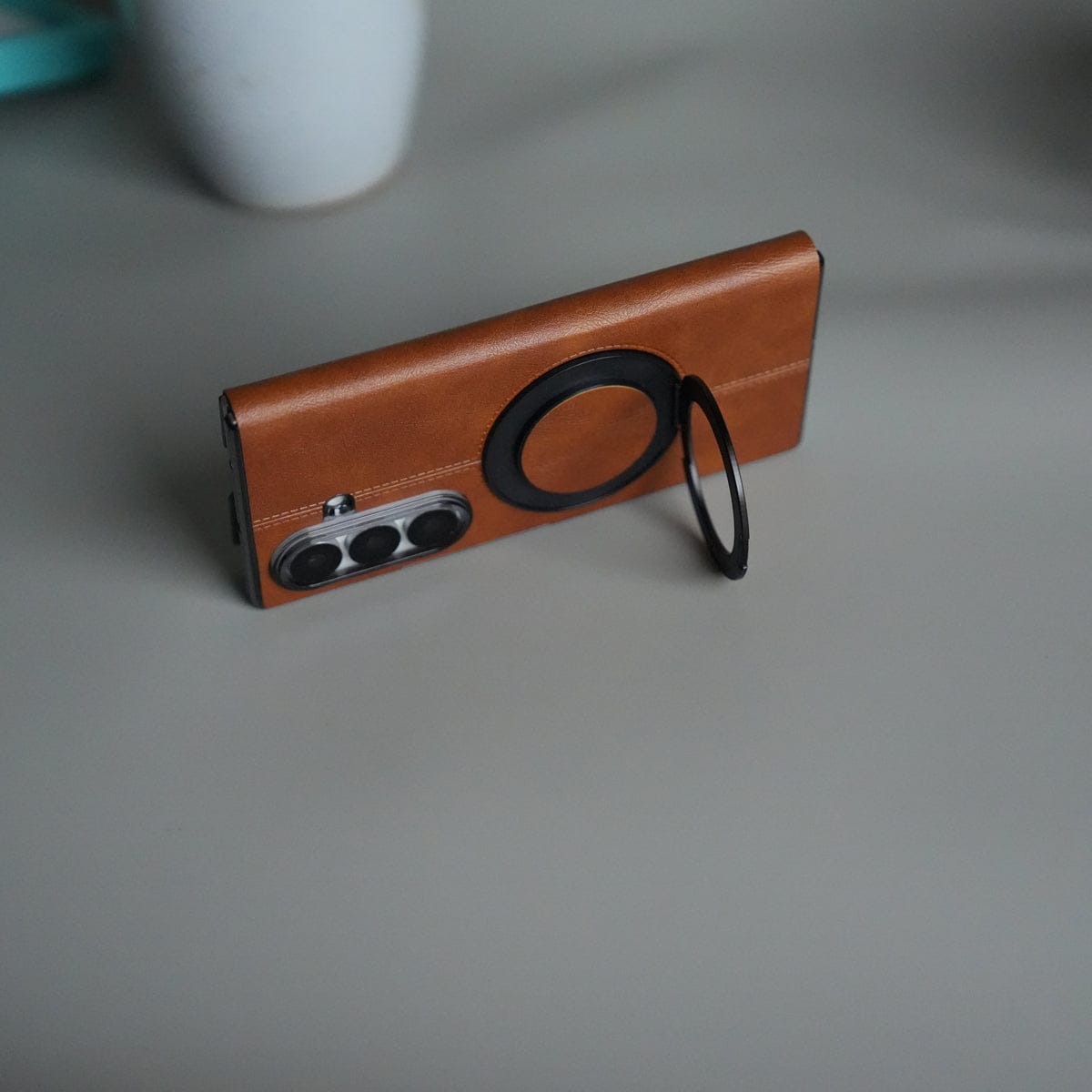 Galaxy Z Fold 5 Luxury Leather Rotating Ring Stand Case