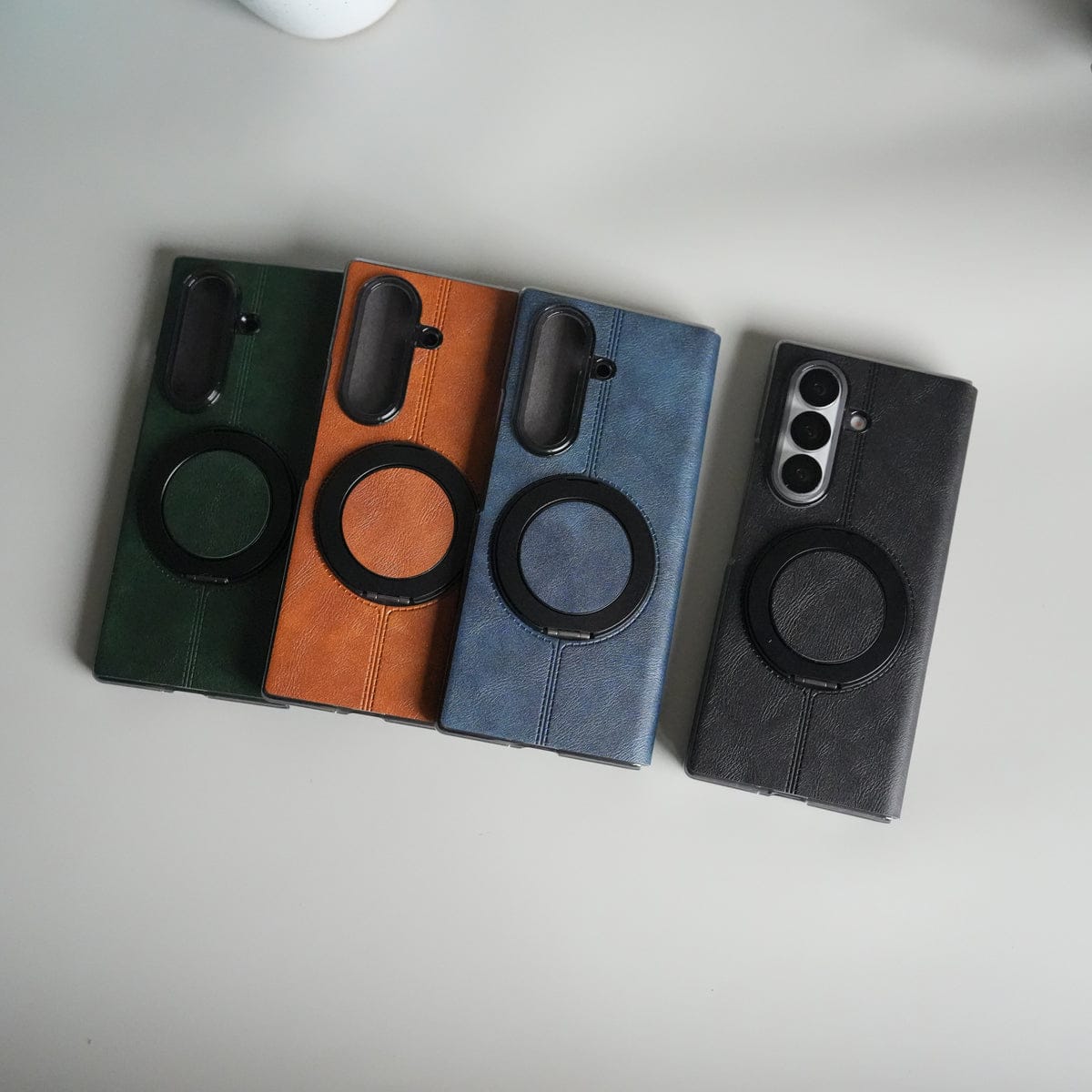 Galaxy Z Fold 6 Luxury Leather Rotating Ring Stand Case