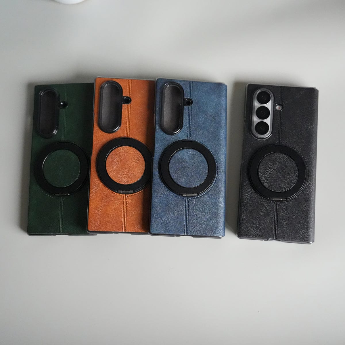 Galaxy Z Fold 7 Luxury Leather Rotating Ring Stand Case