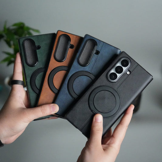 Galaxy Z Fold 6 Luxury Leather Rotating Ring Stand Case