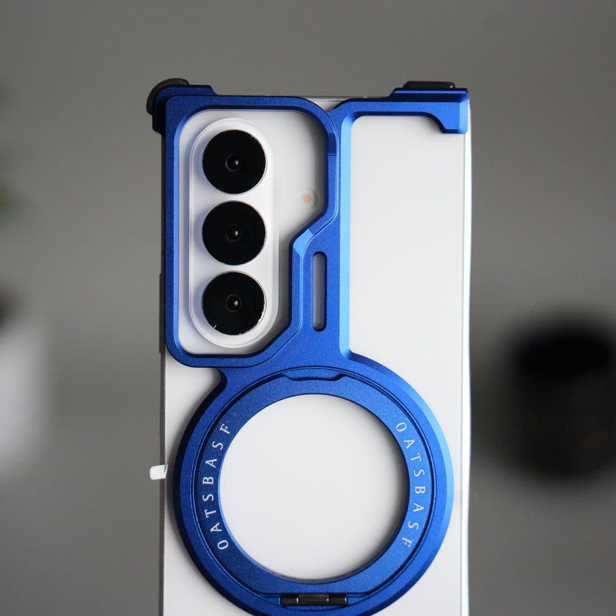 Galaxy Z Fold 7 Metal Frameless Bumper Case | Blue Aluminum Protective Cover with 360° Rotating Stand