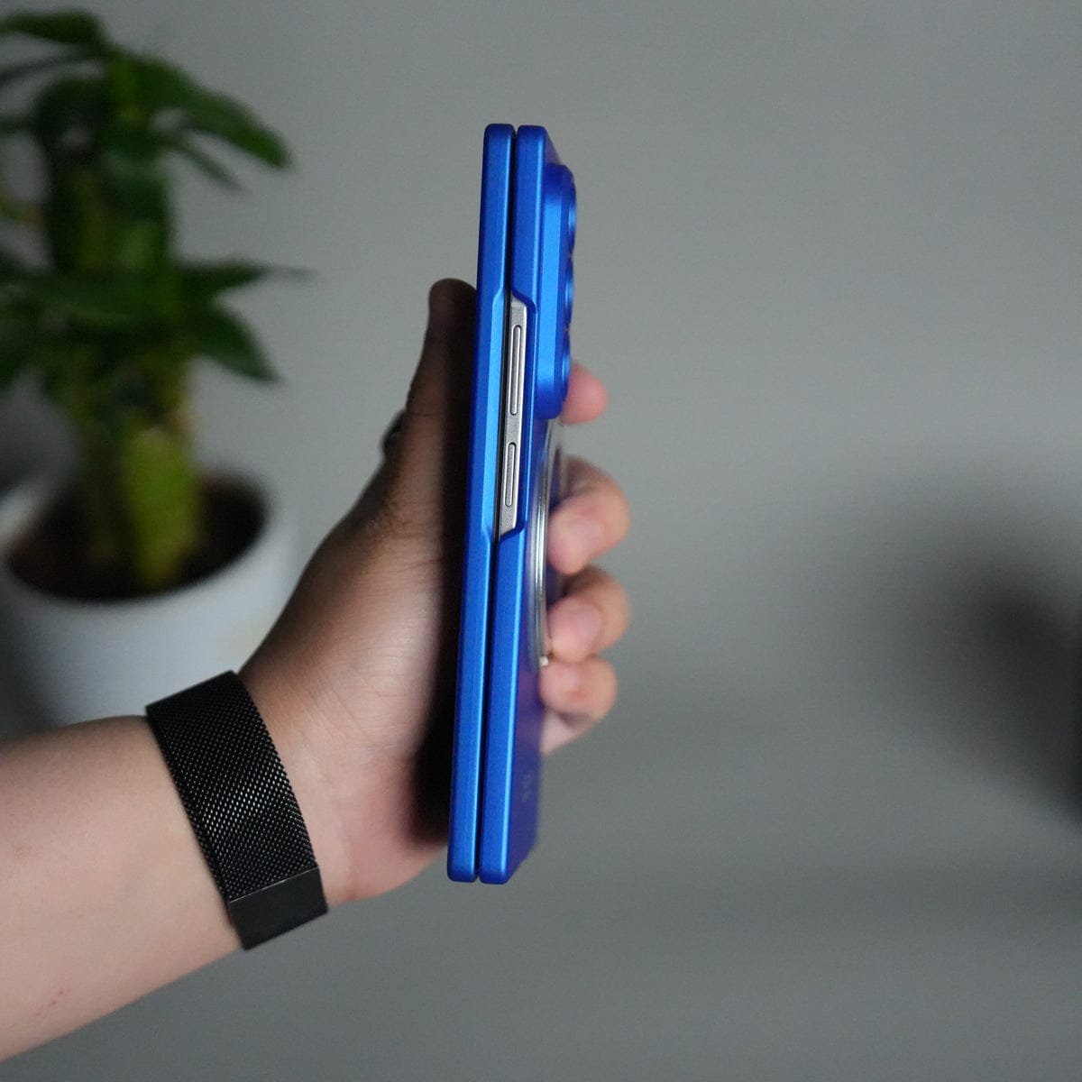 Galaxy Z Fold 7 Metal Ring Kickstand Case with Front Glass | Matte Hard Back Cover | BLUE