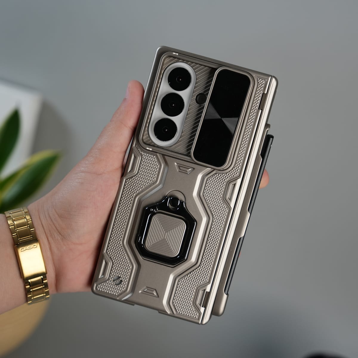 Galaxy Z Fold 7 Full Protection Armor Case with Front Glass, Camera Shutter, Kickstand & S Pen Cover
