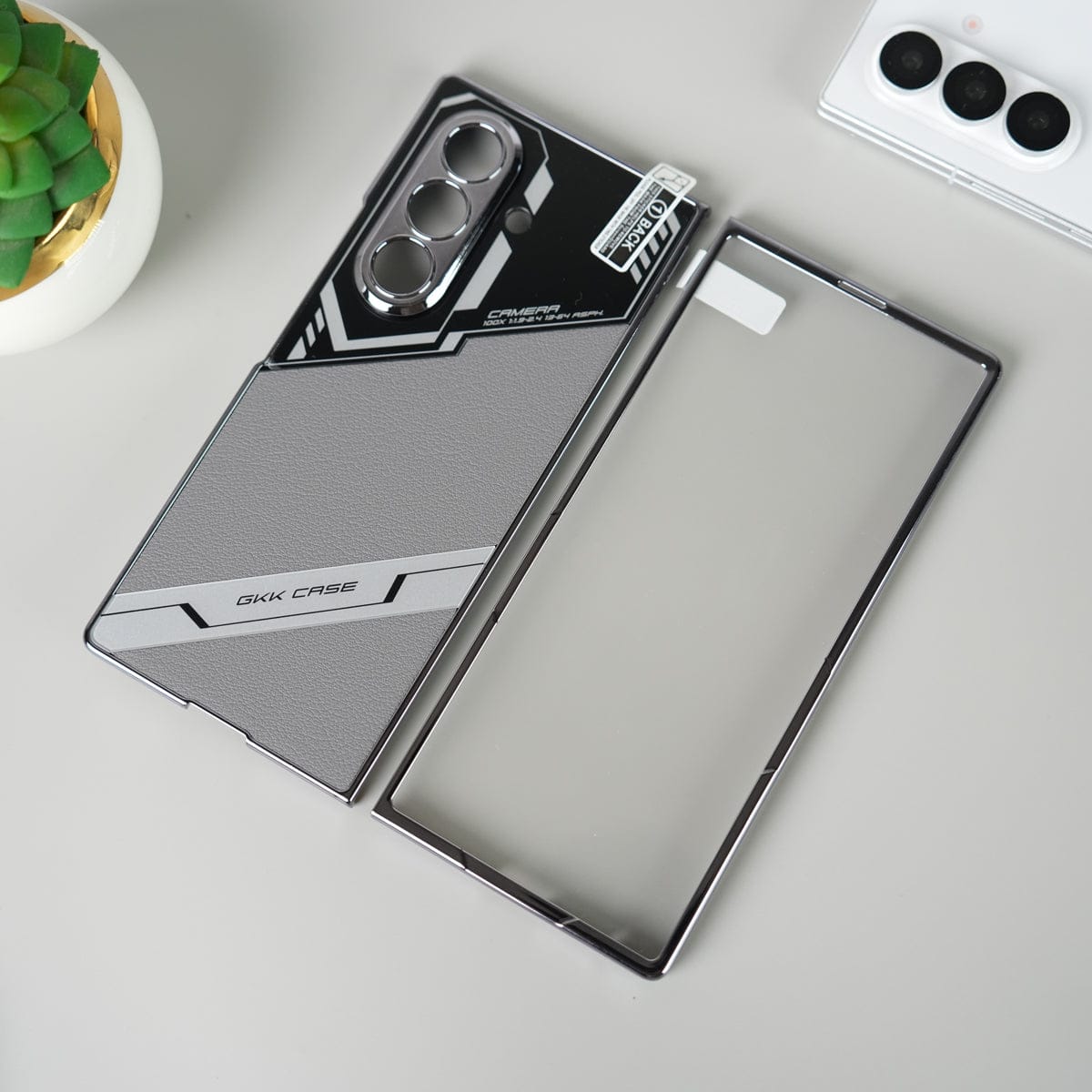 Samsung Galaxy Z Fold 7 GKK Carbon Leather Chrome Case with Front Glass