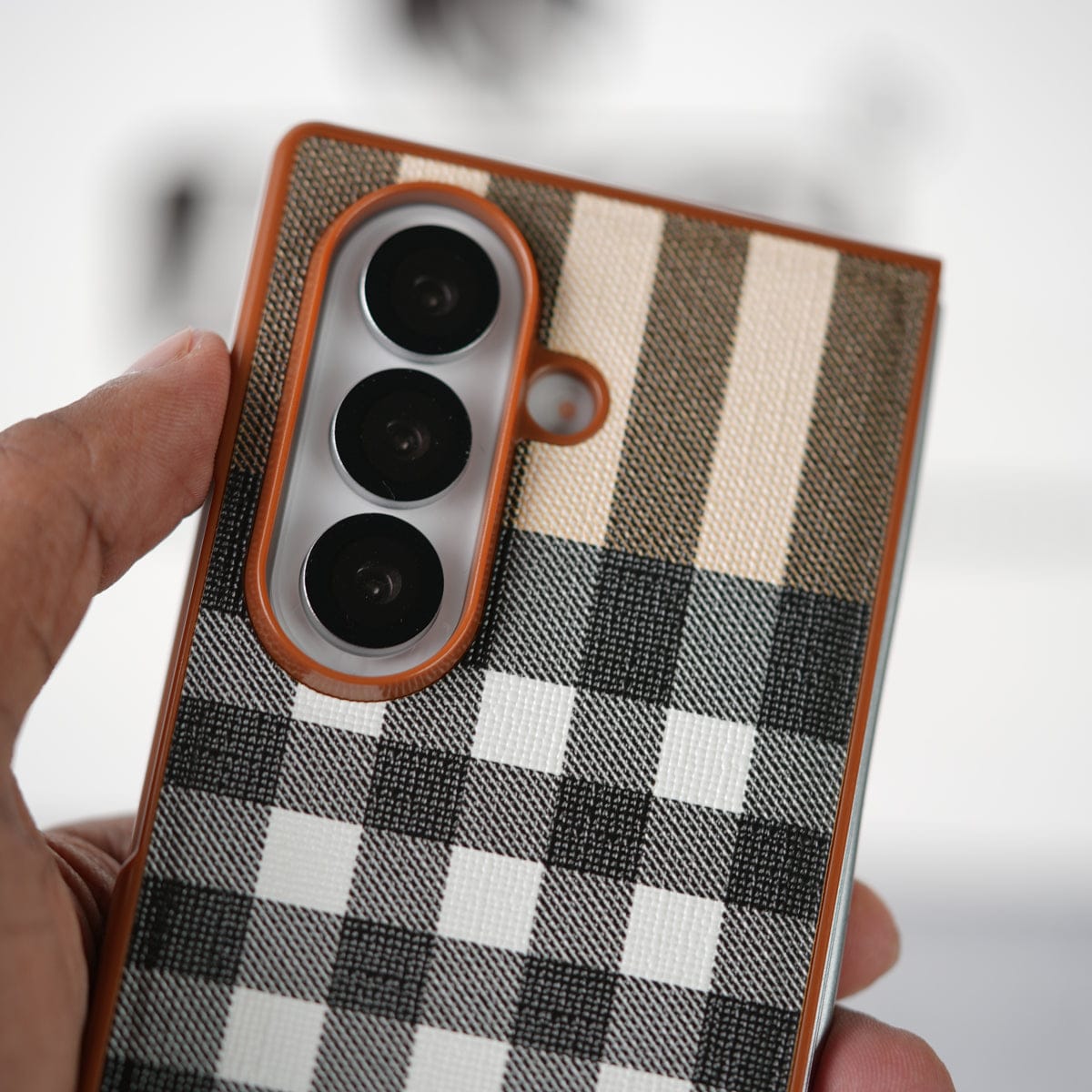 Samsung Galaxy Z Fold 7 Checks Leather Case Cover