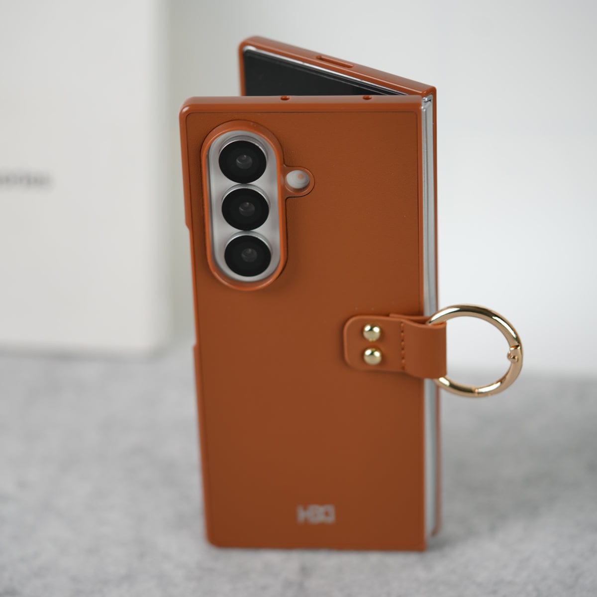Samsung Galaxy Z Fold 7 Matte Finish PU Leather Case Cover With Metal Ring Holder