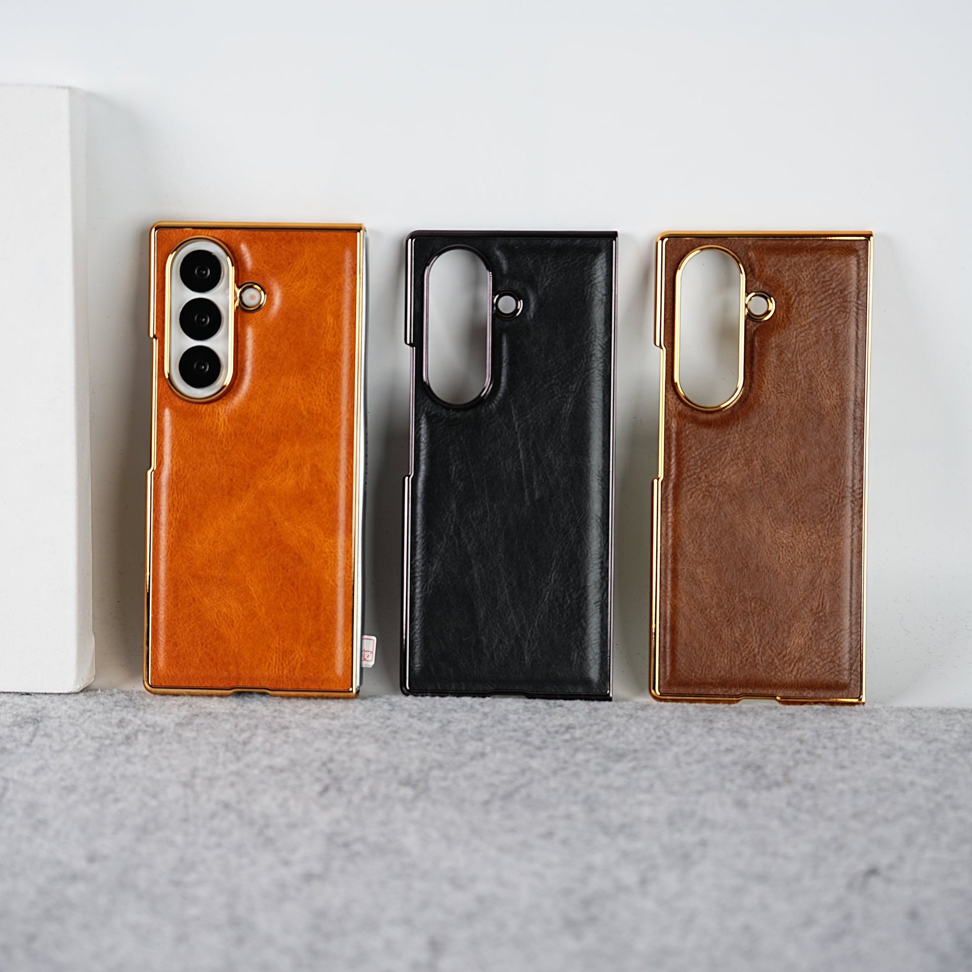 Samsung Galaxy Z Fold 7 PU Leather Chrome Plated Front Screen Protector Case Cover