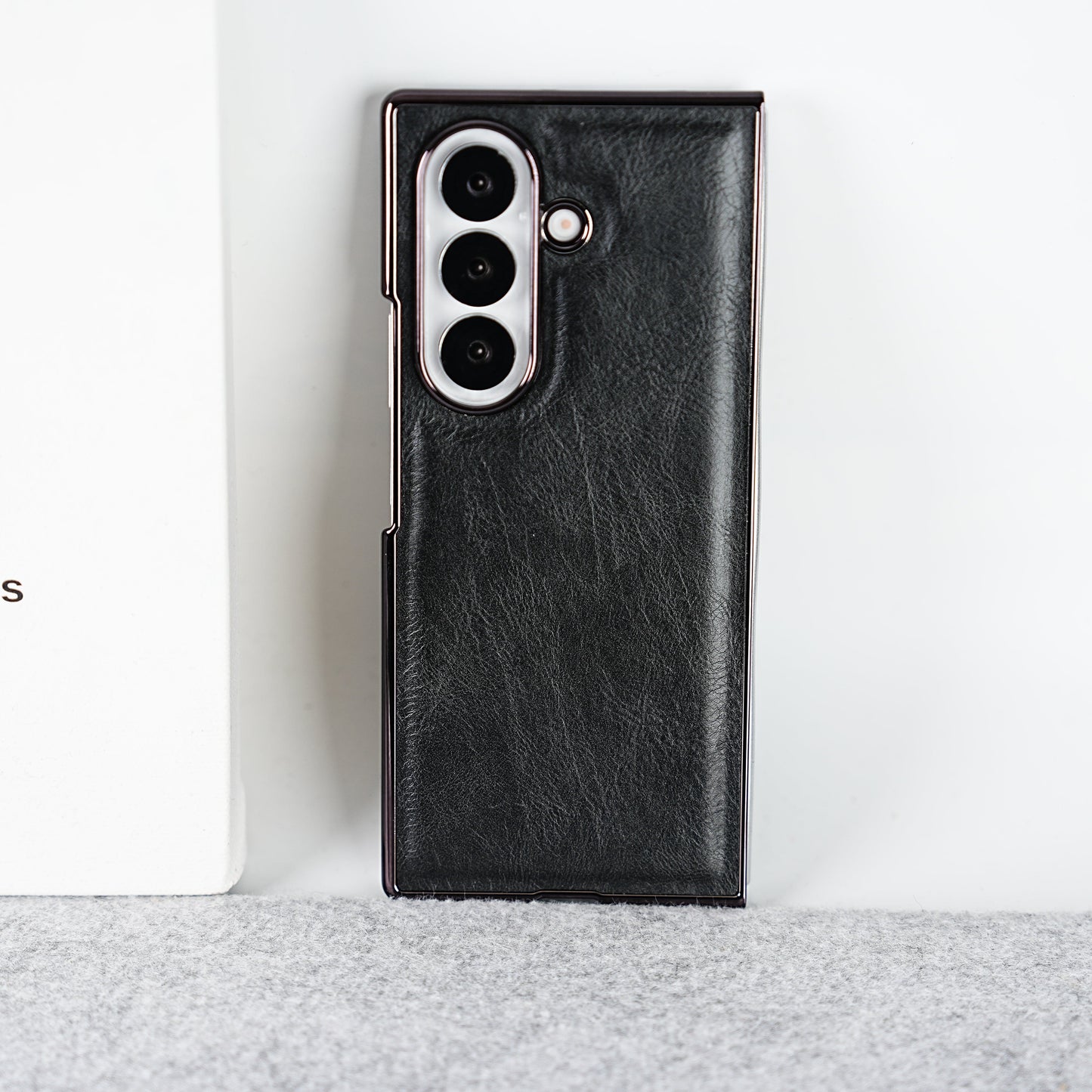 Samsung Galaxy Z Fold 7 PU Leather Chrome Plated Front Screen Protector Case Cover