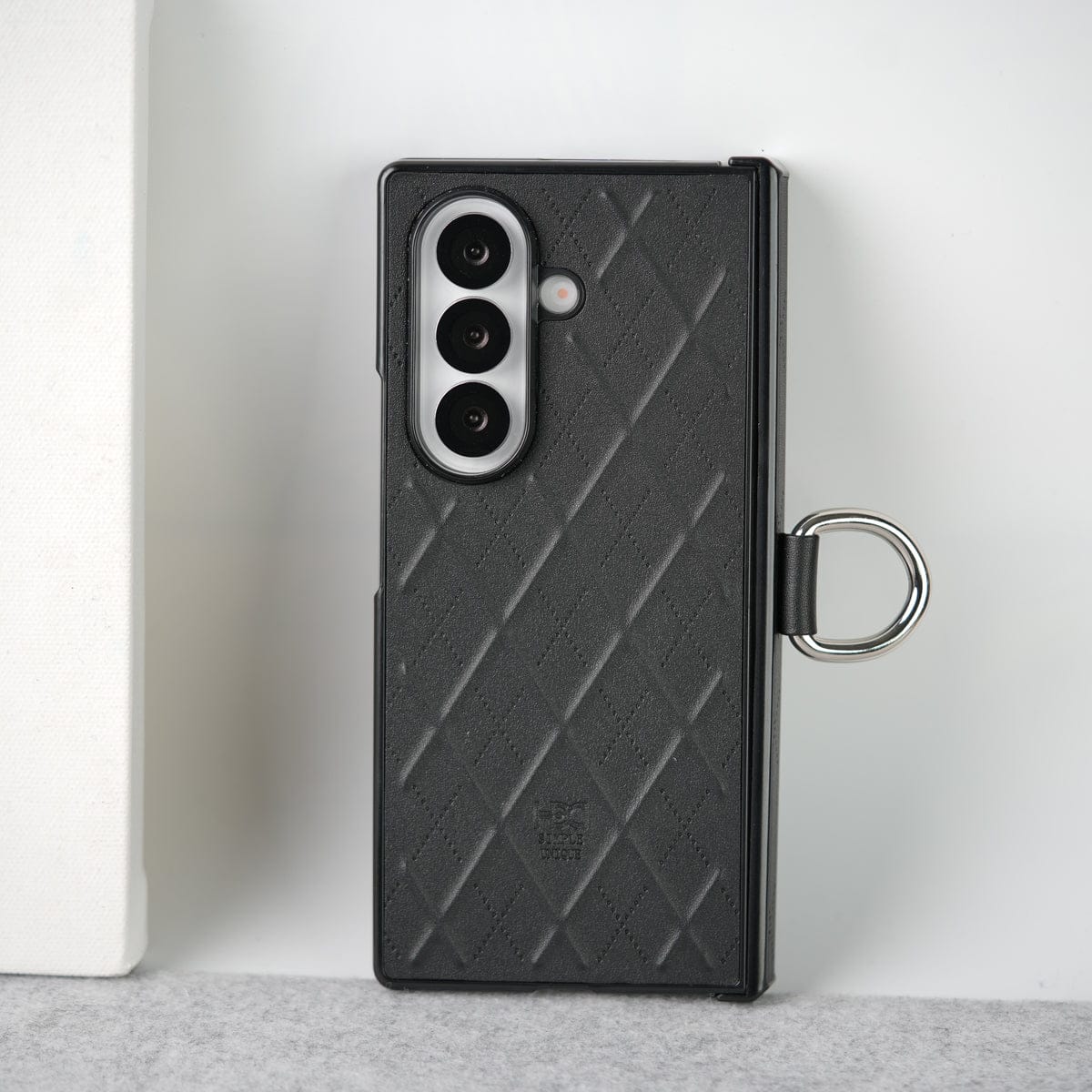 Samsung Galaxy Z Fold 7 PU Leather Cross Dot Hinge Protection Metal Ring Case Cover