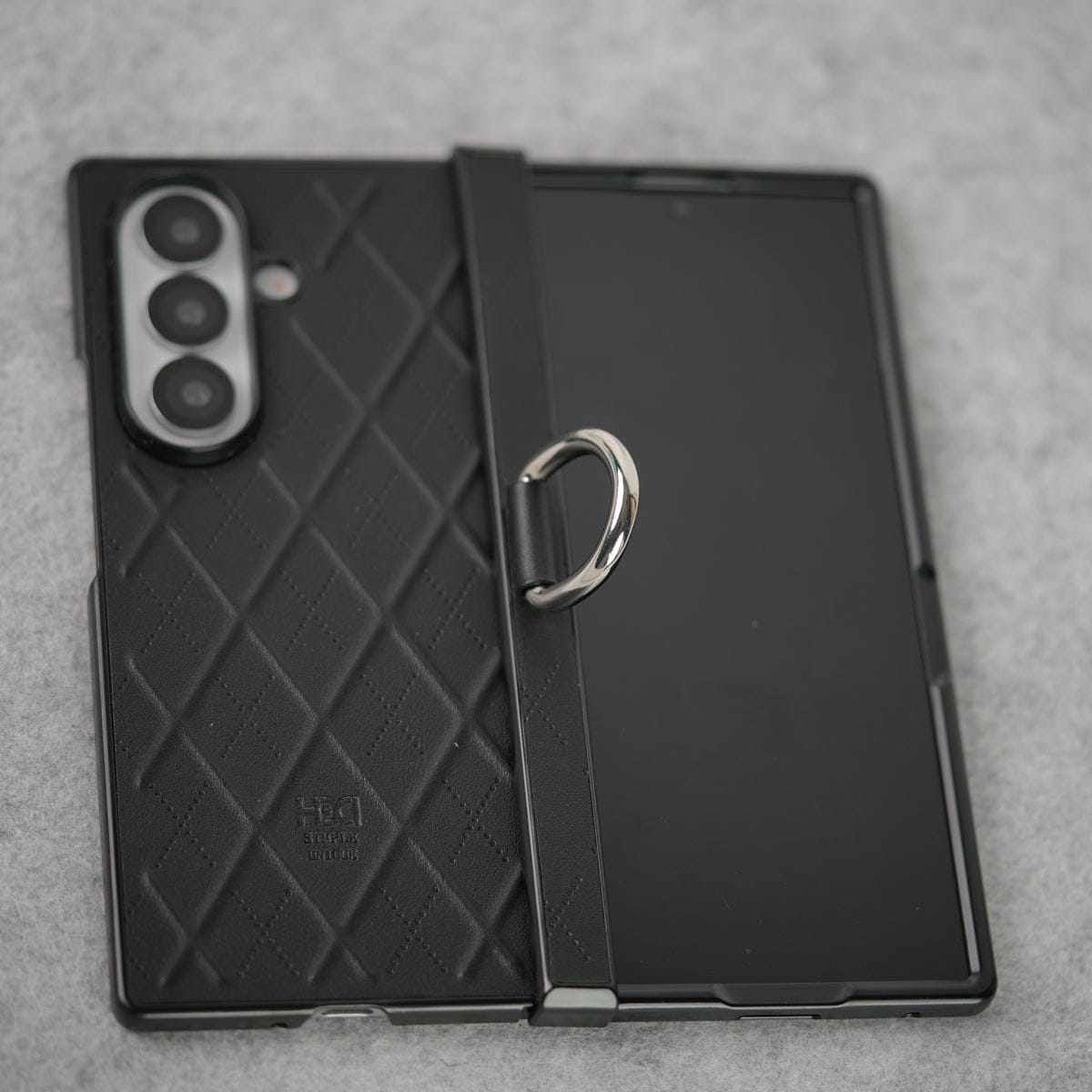 Samsung Galaxy Z Fold 7 PU Leather Cross Dot Hinge Protection Metal Ring Case Cover