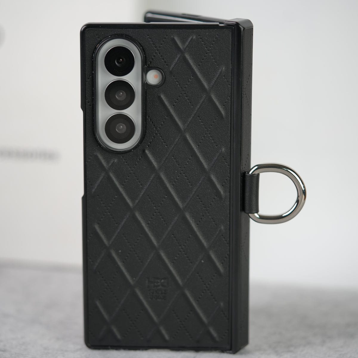 Samsung Galaxy Z Fold 7 PU Leather Cross Dot Hinge Protection Metal Ring Case Cover